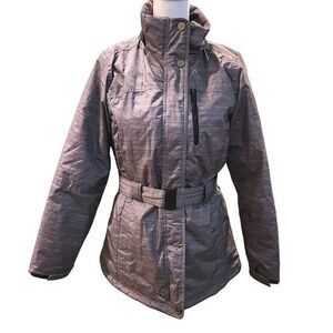 CB Sport Women's Gray Striped Belted‎ Ski Jacket Size M Flaw: NO HOOD
